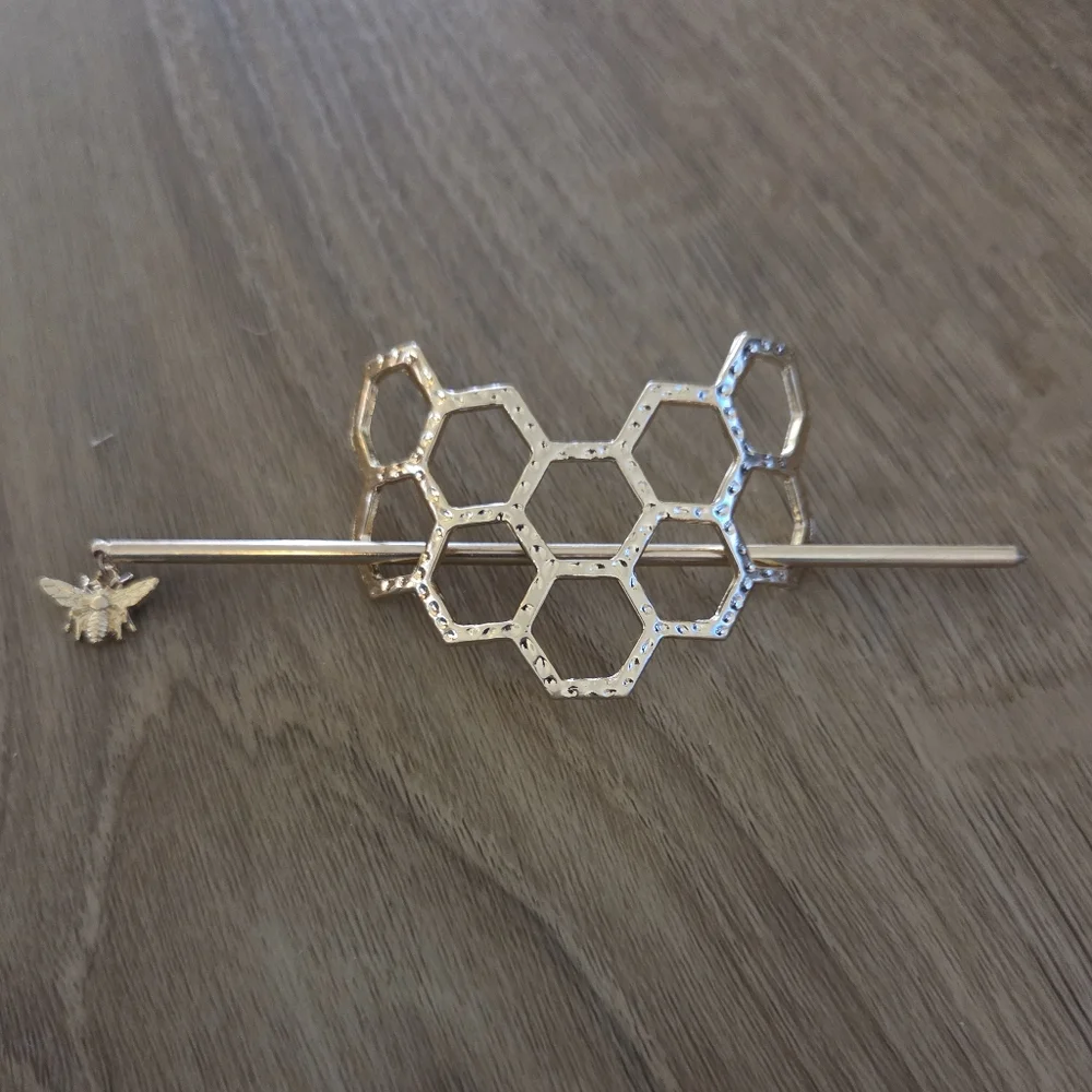 Honeycomb and Bee‎ Gold Hair Pin and Bar NWT